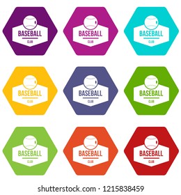 Baseball icons 9 set coloful isolated on white for web