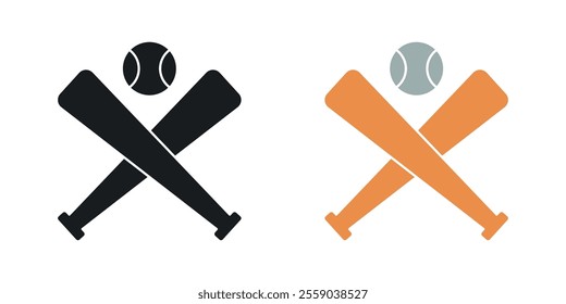 Baseball icons in black and colored version