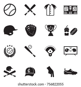 Baseball Icons. Black Flat Design. Vector Illustration. 