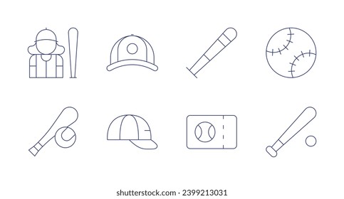 Baseball icons. Editable stroke. Containing baseball, player, baseball bat, cap, baseball ball.