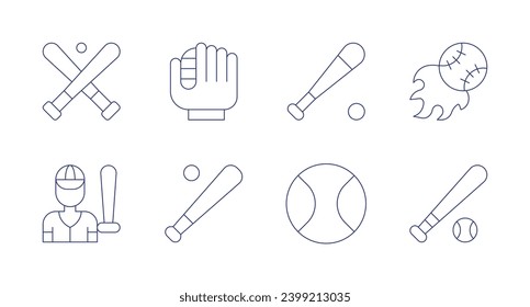 Baseball icons. Editable stroke. Containing baseball, glove, player, baseball bat, baseball ball.