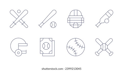 Baseball icons. Editable stroke. Containing catcher mask, baseball, helmet, bat, baseball card.