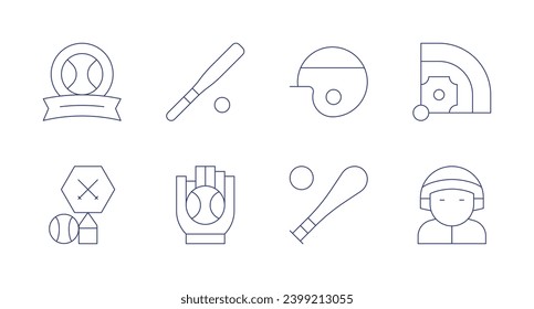 Baseball icons. Editable stroke. Containing baseball, baseball player, bat, field.