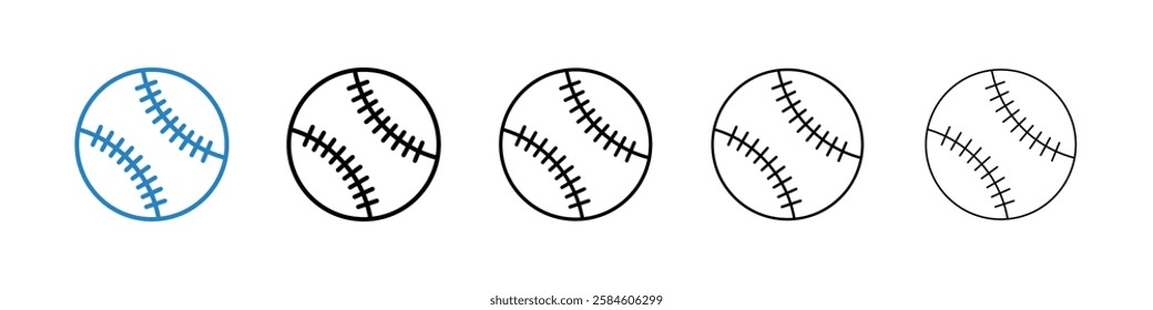 Baseball icons in five different stroke sizes