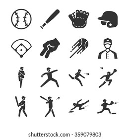 Baseball icons. Included the icons as batter, throw, ball, baseball field, home run, hand sign and more.