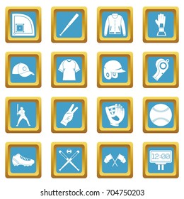 Baseball icons set in azur color isolated vector illustration for web and any design