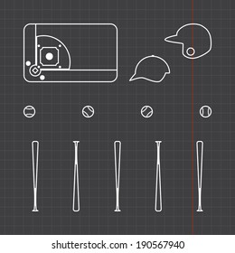 Baseball icons set with black sheet
