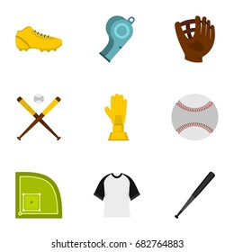 Baseball icons set. Flat set of 9 baseball vector icons for web isolated on white background