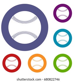 Baseball icons set in flat circle red, blue and green color for web