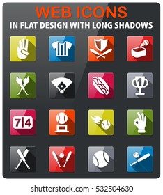 baseball icons set in flat design with long shadow