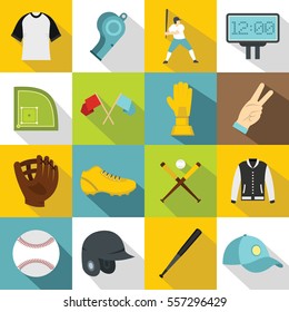 Baseball icons set. Flat illustration of 16 baseball vector icons for web