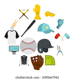 Baseball icons set in flat style isolated vector illustration