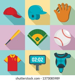 Baseball icons set. Flat set of baseball vector icons for web design