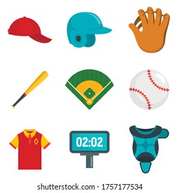 Baseball icons set. Flat set of baseball vector icons for web design