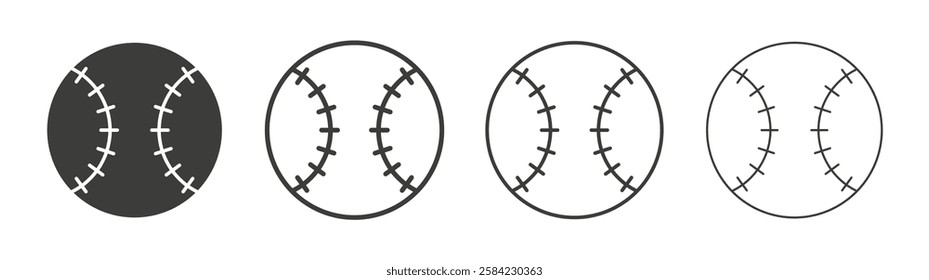 Baseball icons set. Liner outlined and flat black color