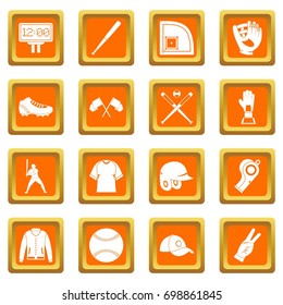 Baseball icons set in orange color isolated vector illustration for web and any design