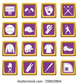 Baseball icons set in purple color isolated vector illustration for web and any design