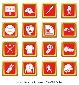 Baseball icons set in red color isolated vector illustration for web and any design