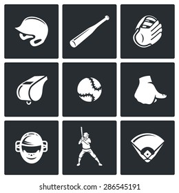 Baseball icons set. Vector Illustration.
Isolated Flat Icons collection on a black background for design