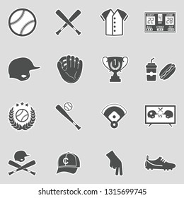 Baseball Icons. Sticker Design. Vector Illustration.