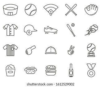 Baseball Icons Thin Line Set Big