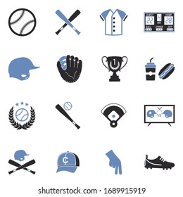 Baseball Icons. Two Tone Flat Design. Vector Illustration.