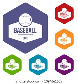 Baseball icons vector colorful hexahedron set collection isolated on white 