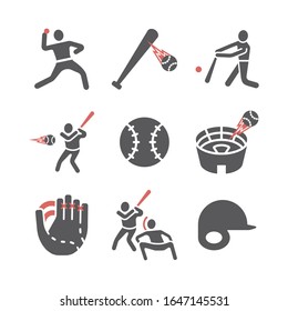 Baseball icons. Vector sport signs for web graphics.