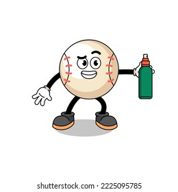 baseball illustration cartoon holding mosquito repellent , character design