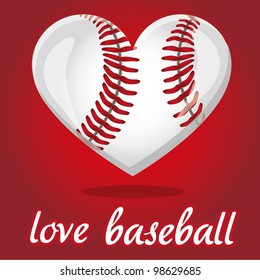 baseball illustration shaped heart, over red background