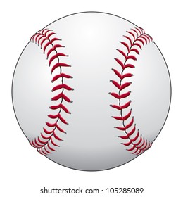 Baseball is an illustration of a baseball in white leather with red stitches.