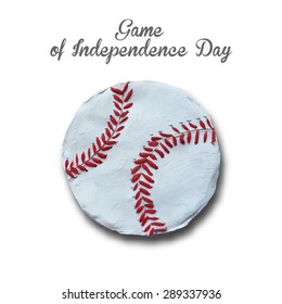 Baseball is an illustration of a baseball in white leather with red stitches. Vector illustration. Plasticine modeling.