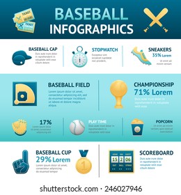 Baseball infographics set with cup field championship scoreboard symbols vector illustration