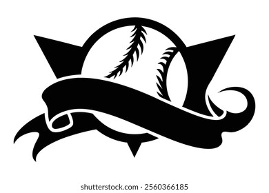 Baseball isolated badge emblem Logo Split name Frame black and white vector silhouette, vintage Sport club Design Element ribbon shape illustration

