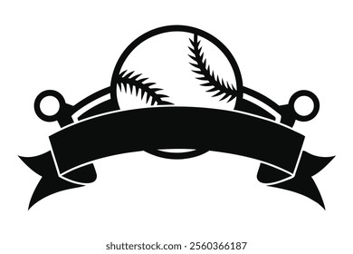 Baseball isolated badge emblem Logo Split name Frame black and white vector silhouette, vintage Sport club Design Element ribbon shape illustration

