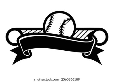 Baseball isolated badge emblem Logo Split name Frame black and white vector silhouette, vintage Sport club Design Element ribbon shape illustration

