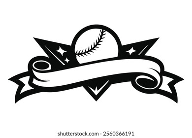 Baseball isolated badge emblem Logo Split name Frame black and white vector silhouette, vintage Sport club Design Element ribbon shape illustration

