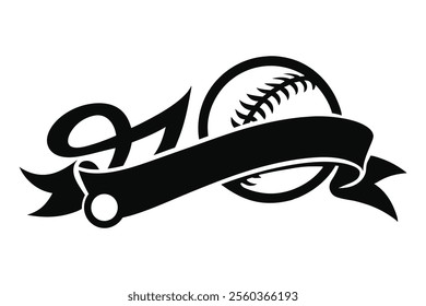 Baseball isolated badge emblem Logo Split name Frame black and white vector silhouette, vintage Sport club Design Element ribbon shape illustration

