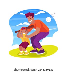 Baseball isolated cartoon vector illustration. Father and a son play baseball together, parent throwing a ball, child holding a bat, family outdoor sports, backyard activity vector cartoon.