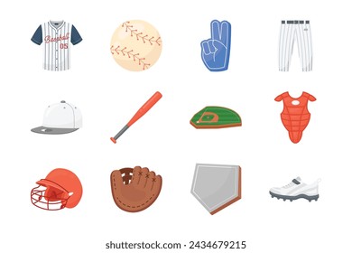 Baseball isolated object set. Baseball isolated element set.