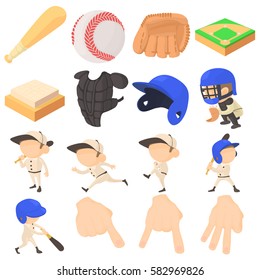 Baseball items icons set. Cartoon illustration of 16 baseball items vector icons for web