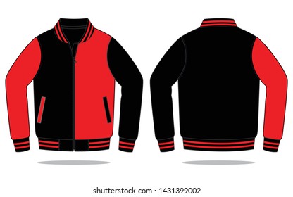 Baseball Jacket Design Half Style Black-Red Vector.Front and Back View.