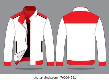 Baseball jacket design white-red-black vector.Front and back views.