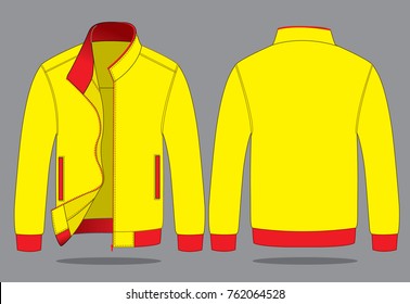 Baseball jacket design yellow-red vector.Front and back views.