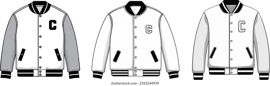 Plantilla de la chaqueta de béisbol en la ilustración de fondo blanco