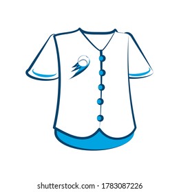 Baseball jersey with buttons and flaming ball logo	