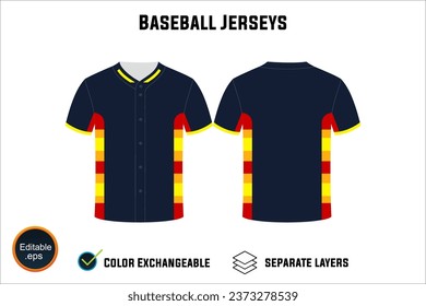 baseball jersey latest custom design templates mockup and t-shirt sketch with blank white background editable vector eps png unique artwork number text on both front and back views design your own 