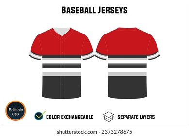 baseball jersey latest custom design templates mockup and t-shirt sketch with blank white background editable vector eps png unique artwork number text on both front and back views design your own 