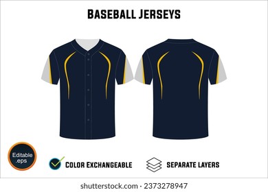 baseball jersey latest custom design templates mockup and t-shirt sketch with blank white background editable vector eps png unique artwork number text on both front and back views design your own 