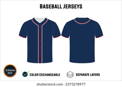 baseball jersey latest custom design templates mockup and t-shirt sketch with blank white background editable vector eps png unique artwork number text on both front and back views design your own 